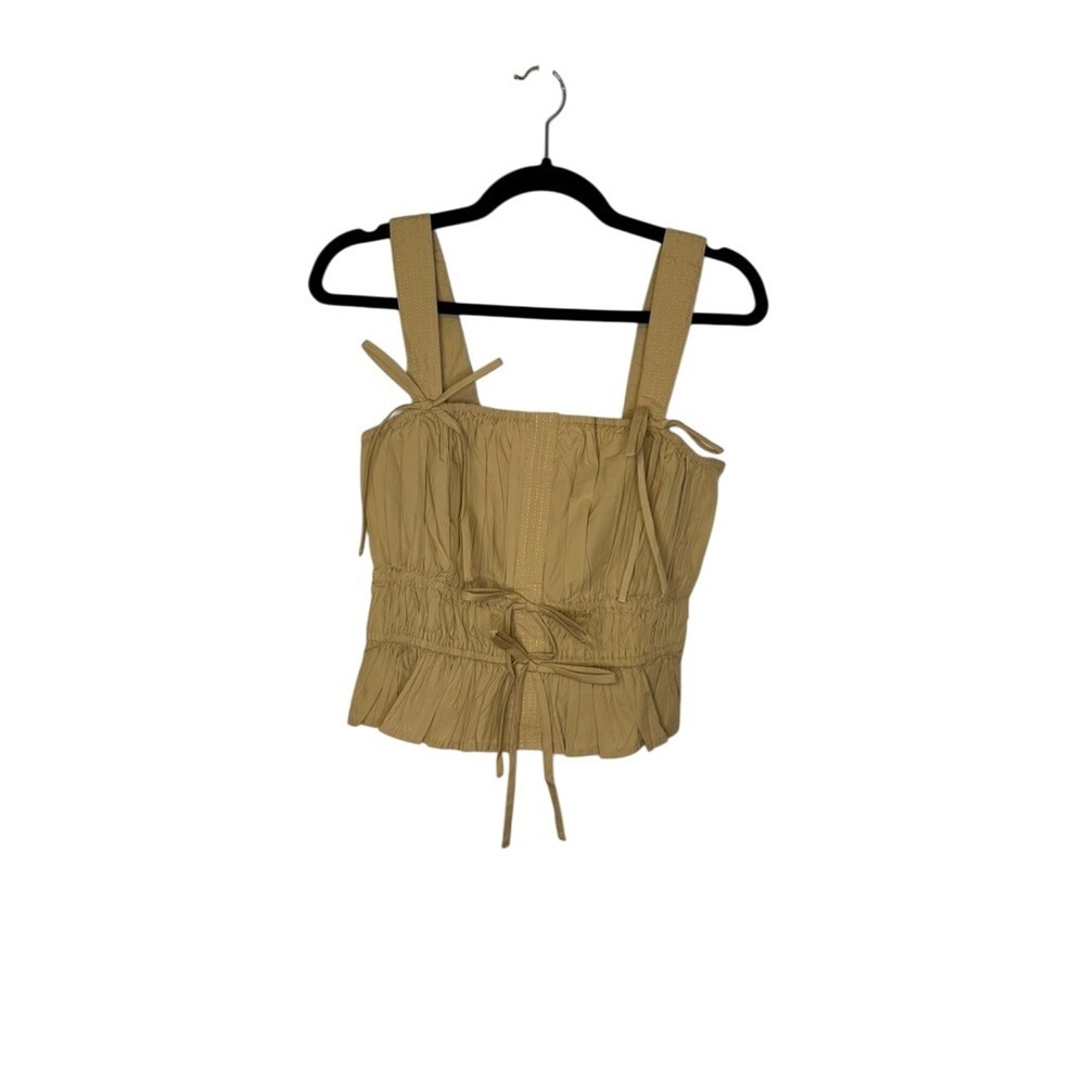 LOFT Womens Tie Strap Sleeveless‎ Smocked Ruffle Hem Top Size Medium NWT